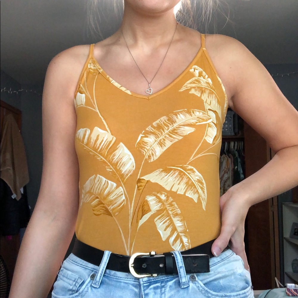 yellow palm leaf bodysuit